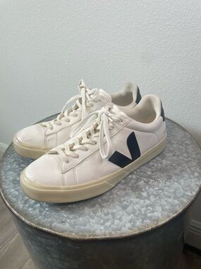 Veja White Leather Sneakers with Black V Logo